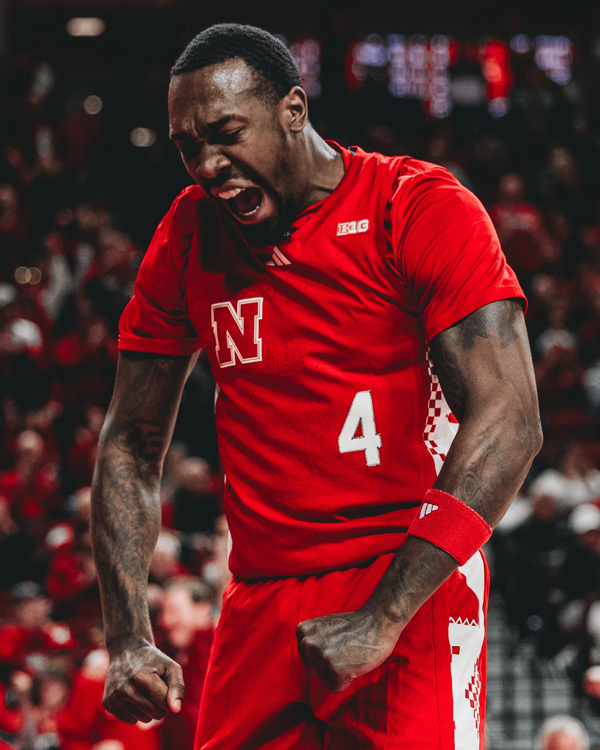 Nebraska Cornhuskers forward Juwan Gary (4) lets out a scream after a dunk during a Big Ten Conference game against Ohio State at Pinnacle Bank Arena in Lincoln, Neb.